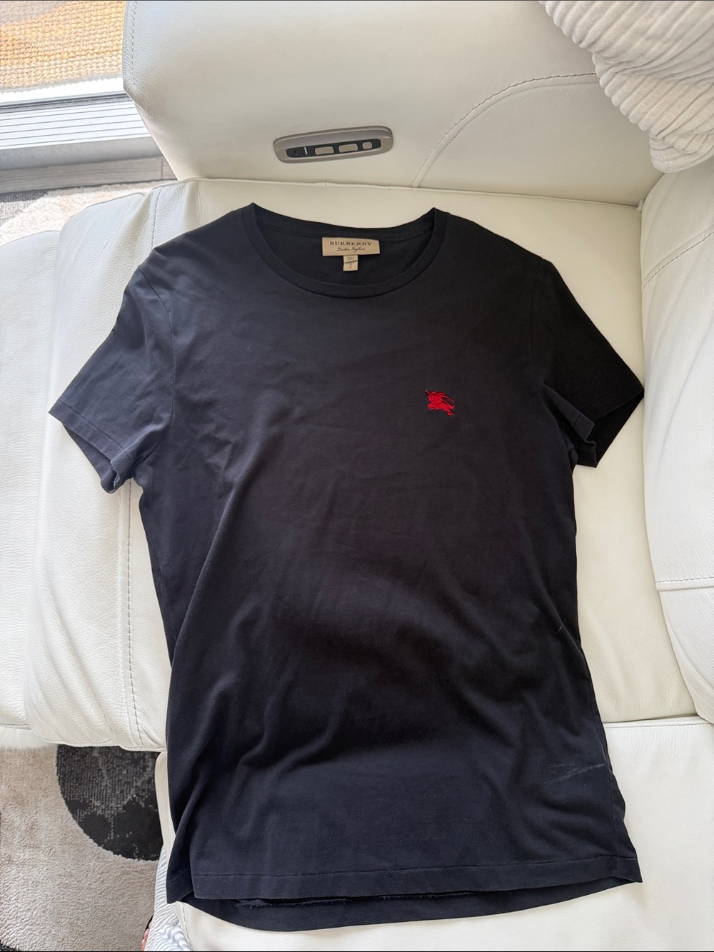 Burberry Black Cotton Crewneck T‑Shirt with Red Equestrian Logo